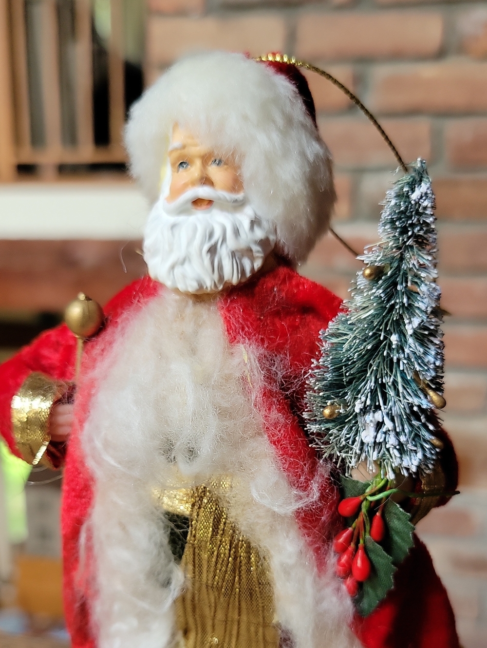 Vintage 7" Holiday Santa Figurine Ornament in Red Coat